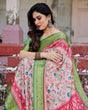 Load image into Gallery viewer, Blush Pink and Green Tussar Silk Saree with Floral Prints and Intricate Zari Work DIGITAL PRINT