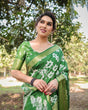 Load image into Gallery viewer, Enchanting Green Tussar Silk Saree with White Floral Prints and Zari Border DIGITAL PRINT