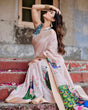 Load image into Gallery viewer, Soft Pastel Pink Tussar Silk Saree with Hand-Painted Peacock and Floral Motifs DIGITAL PRINT