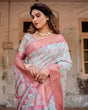 Load image into Gallery viewer, Pastel Pink and Mint Green Geometric Tussar Silk Saree with Zari Paisley Border DIGITAL PRINT