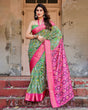 Load image into Gallery viewer, Green and Pink Tussar Silk Saree with Vibrant Ikat Patterns and Zari Border DIGITAL PRINT