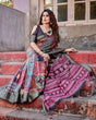 Load image into Gallery viewer, Multicolor Tussar Silk Saree with Ornamental Patchwork and Olive Zari Border DIGITAL PRINT