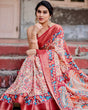Load image into Gallery viewer, Beige and Coral Tussar Silk Saree with Intricate Floral Prints and Artistic Pallu DIGITAL PRINT