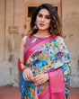 Load image into Gallery viewer, Vibrant Multicolor Digital Printed Tussar Silk Saree with Pink Zari Border DIGITAL PRINT