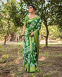 Load image into Gallery viewer, Enchanting Green Tussar Silk Saree with White Floral Prints and Zari Border DIGITAL PRINT