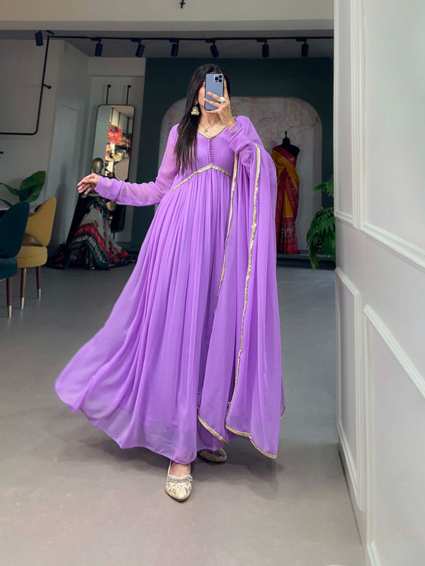 Purple Alia Style Georgette Gown with Sequins Embroidery Lace ClothsVilla