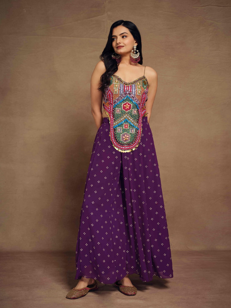 Purple Art Silk Georgette Top & Palazzo Co-Ord Set for Chic Fashion ClothsVilla