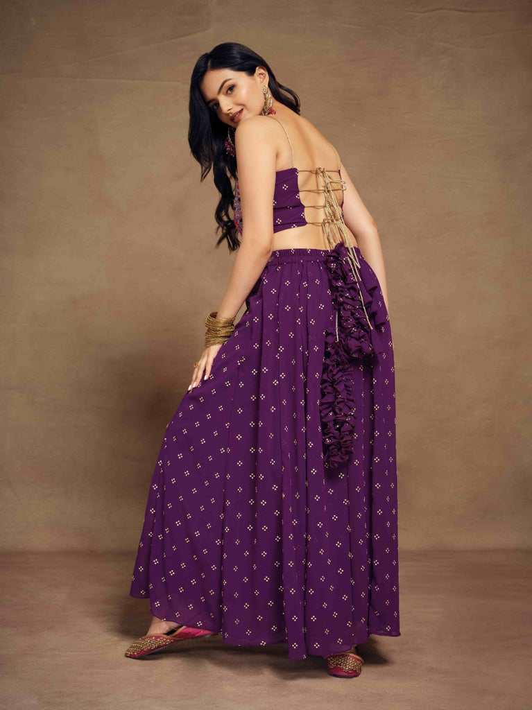 Purple Art Silk Georgette Top & Palazzo Co-Ord Set for Chic Fashion ClothsVilla