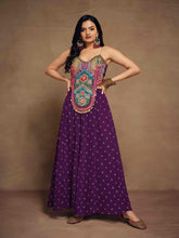 Load image into Gallery viewer, Purple Art Silk Georgette Top &amp; Palazzo Co-Ord Set for Chic Fashion ClothsVilla