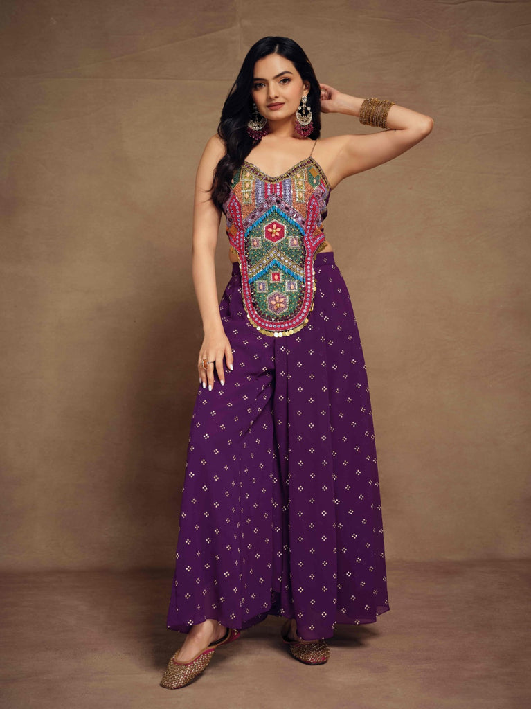 Purple Art Silk Georgette Top & Palazzo Co-Ord Set for Chic Fashion ClothsVilla