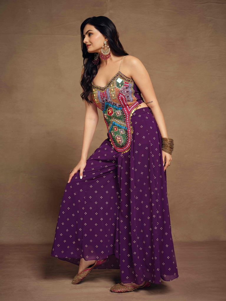 Purple Art Silk Georgette Top & Palazzo Co-Ord Set for Chic Fashion ClothsVilla