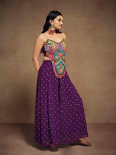 Load image into Gallery viewer, Purple Art Silk Georgette Top &amp; Palazzo Co-Ord Set for Chic Fashion ClothsVilla