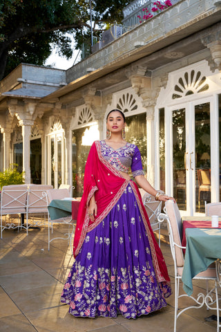 Purple Artistry Vichitra Silk Lehenga Set with Sequins & Embroidery