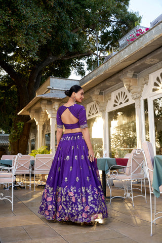 Purple Artistry Vichitra Silk Lehenga Set with Sequins & Embroidery
