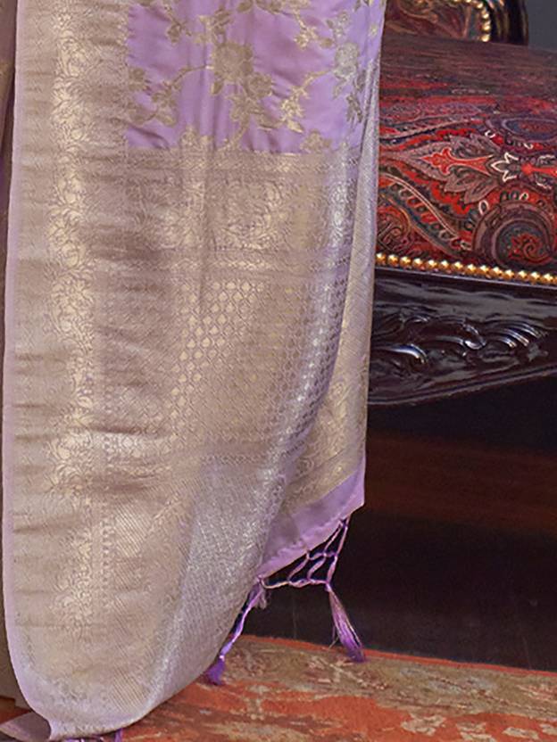 Purple Banarasi Silk Blend Saree with Bidri Work & Zari Buta – Gold Accents & Tassel Detailing ClothsVilla