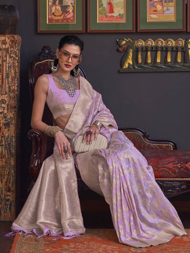 Purple Banarasi Silk Blend Saree with Bidri Work & Zari Buta – Gold Accents & Tassel Detailing ClothsVilla