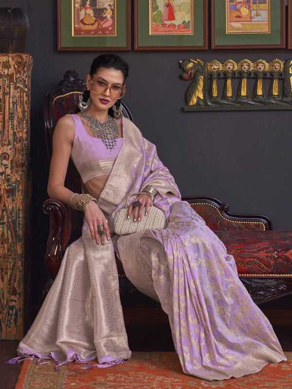 Purple Banarasi Silk Blend Saree with Bidri Work & Zari Buta – Gold Accents & Tassel Detailing ClothsVilla