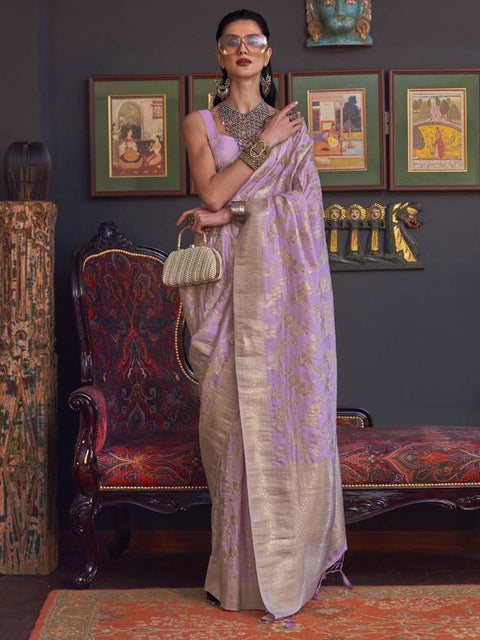 Purple Banarasi Silk Blend Saree with Bidri Work & Zari Buta – Gold Accents & Tassel Detailing ClothsVilla Main image