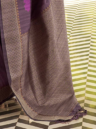 Purple Banarasi Silk Blend Saree with Unstitched Blouse Piece ClothsVilla