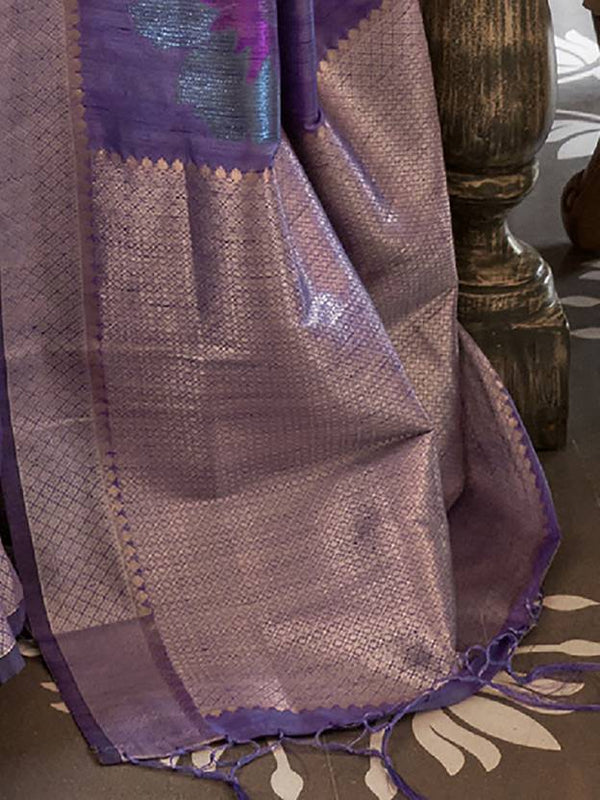 Purple Banarasi Silk Blend Saree with Unstitched Blouse Piece ClothsVilla