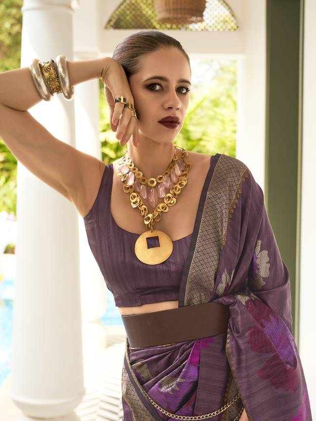 Purple Banarasi Silk Blend Saree with Unstitched Blouse Piece ClothsVilla Main image