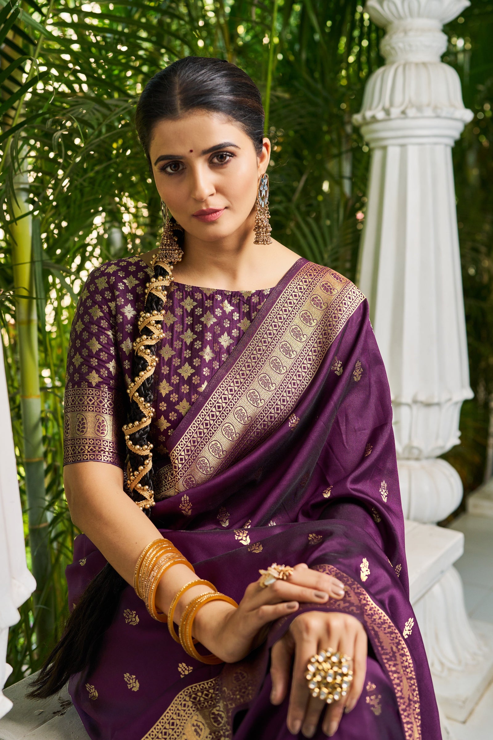 Purple Banarasi Silk Saree With Smashing Blouse Piece ClothsVilla