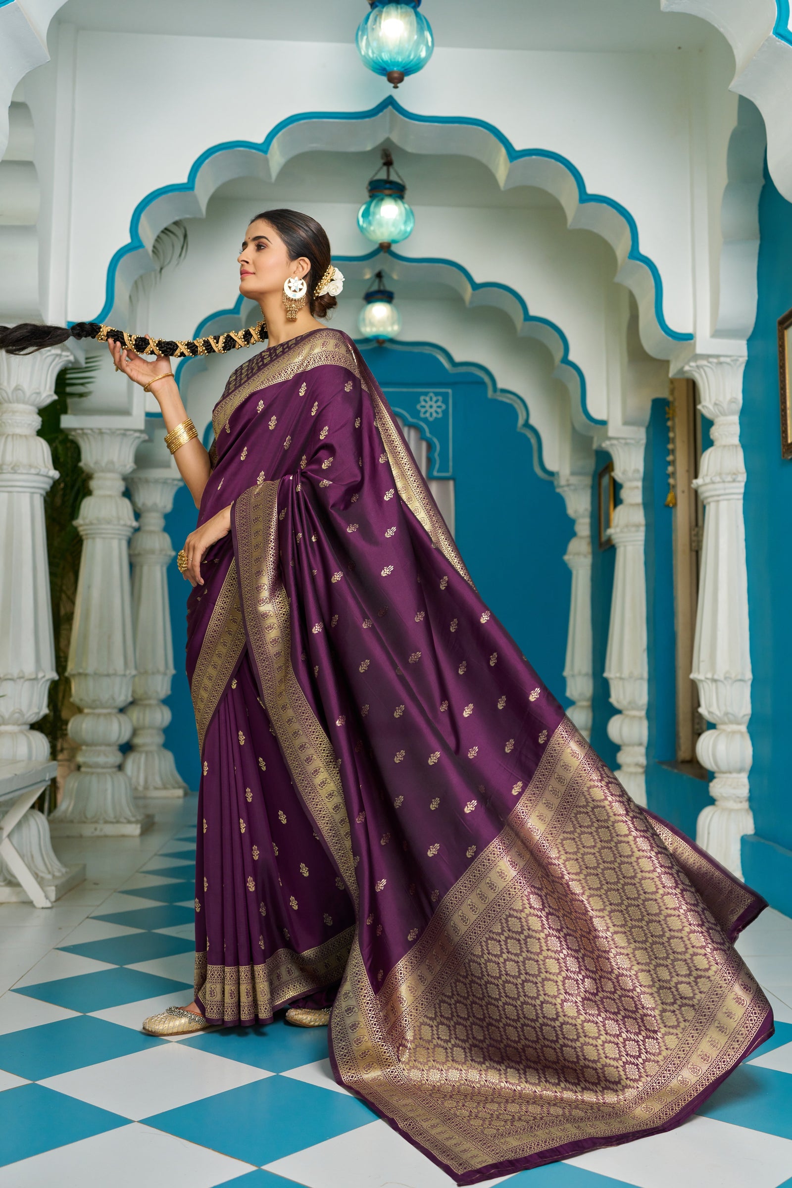 Purple Banarasi Silk Saree With Smashing Blouse Piece ClothsVilla