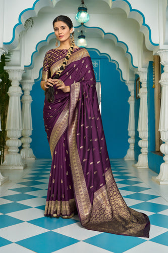 Purple Banarasi Silk Saree With Smashing Blouse Piece ClothsVilla