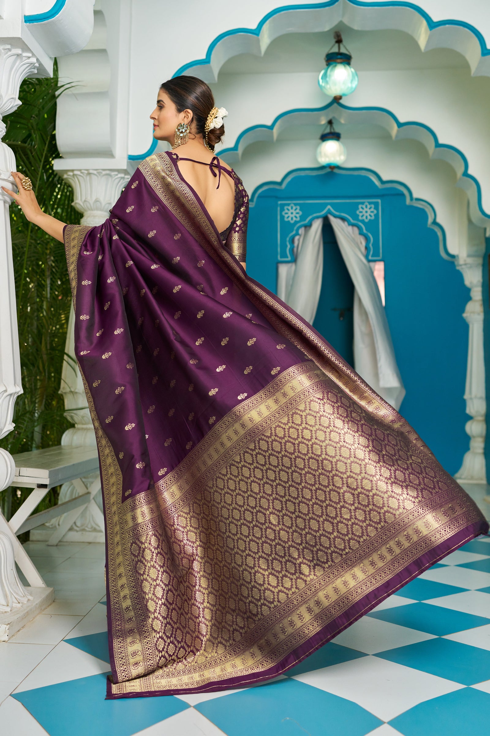 Purple Banarasi Silk Saree With Smashing Blouse Piece ClothsVilla