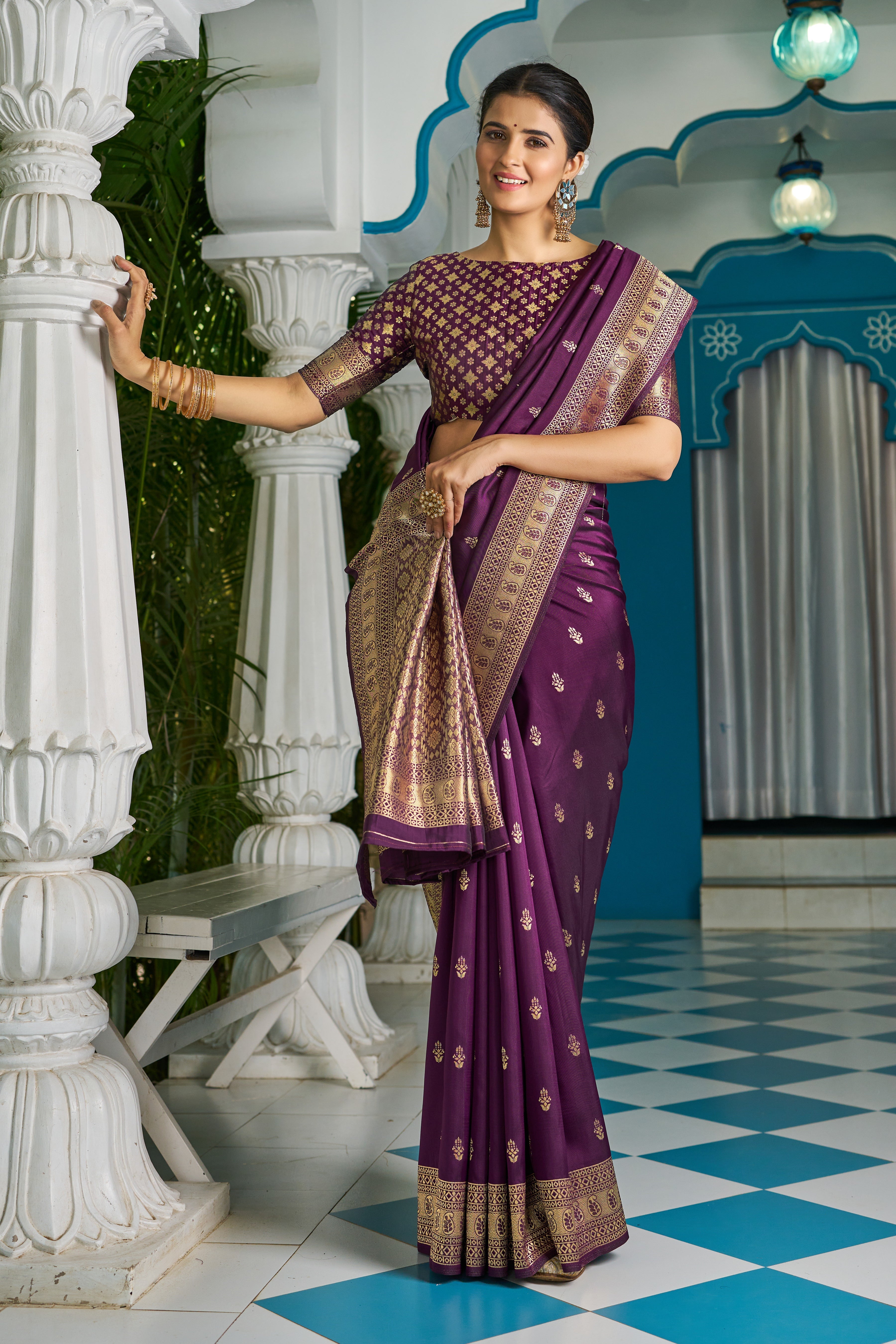 Purple Banarasi Silk Saree With Smashing Blouse Piece Secondary image