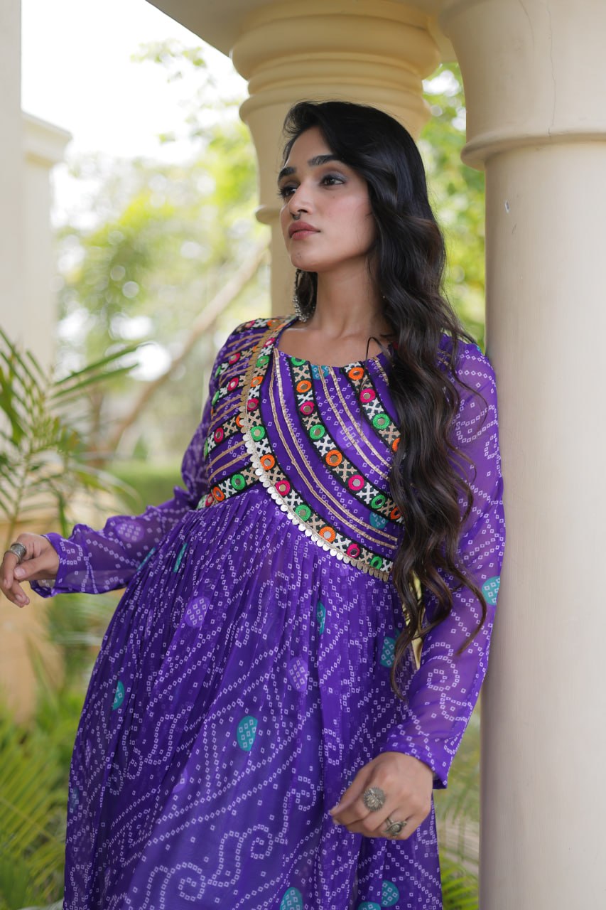 Purple Bandhani Kurti with Patchwork Clothsvilla