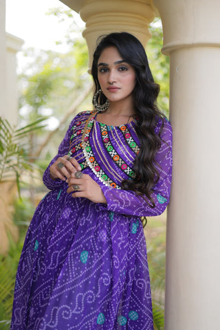 Purple Bandhani Kurti with Patchwork Clothsvilla