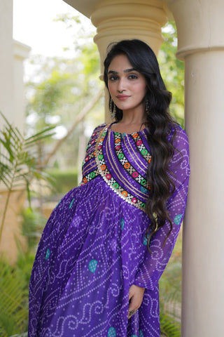 Purple Bandhani Kurti with Patchwork Clothsvilla