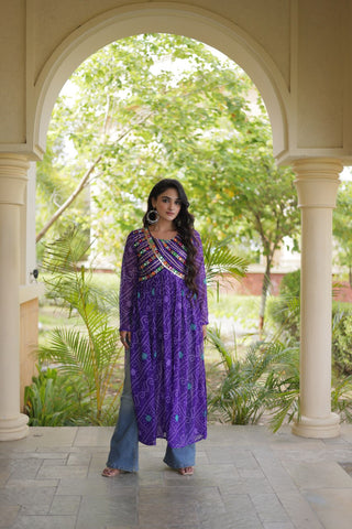 Purple Bandhani Kurti with Patchwork Clothsvilla
