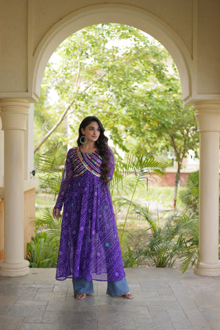 Purple Bandhani Kurti with Patchwork Clothsvilla