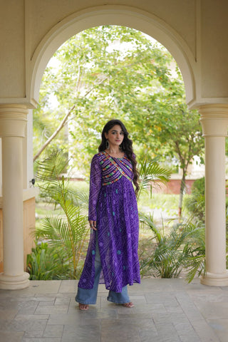 Purple Bandhani Kurti with Patchwork Clothsvilla