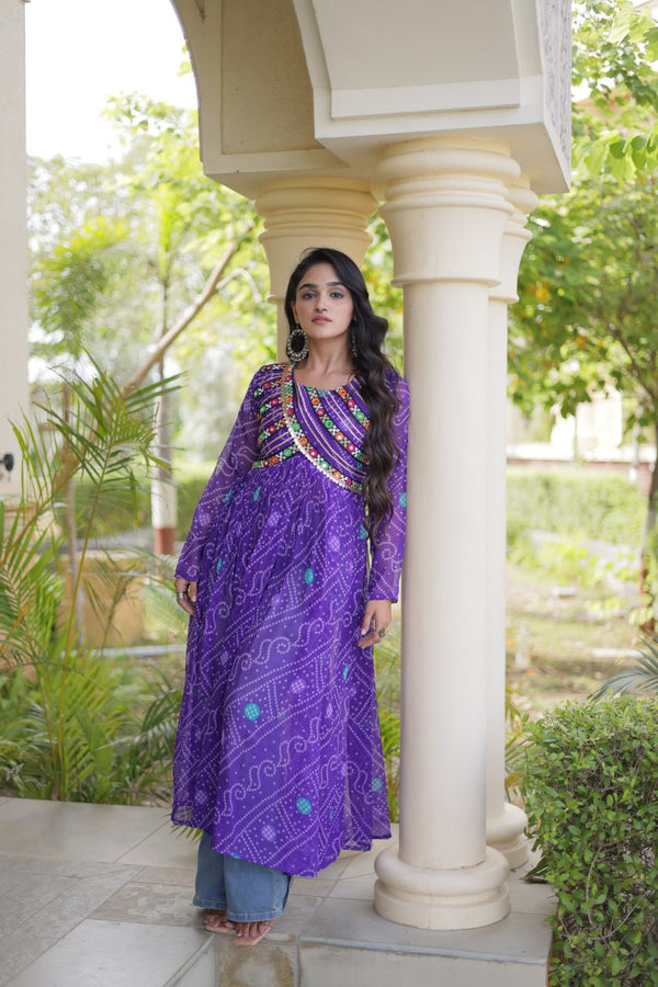 Purple Bandhani Kurti with Patchwork Clothsvilla