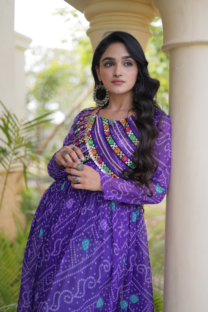 Purple Bandhani Kurti with Patchwork Clothsvilla