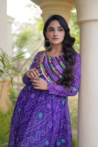 Purple Bandhani Kurti with Patchwork Clothsvilla