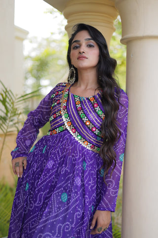 Purple Bandhani Kurti with Patchwork Clothsvilla