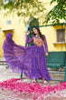Load image into Gallery viewer, Purple Bandhani Print Faux Georgette Gown with Kutchi Patchwork – Full Sleeves, 9 Meter Flair, Cotton Lining ClothsVilla