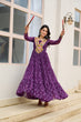 Load image into Gallery viewer, Purple Bandhani Print Faux Georgette Gown with Kutchi Patchwork ClothsVilla