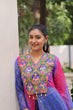 Load image into Gallery viewer, Purple Bandhani Print Faux Georgette Kurti with Kutchi Patchwork ClothsVilla
