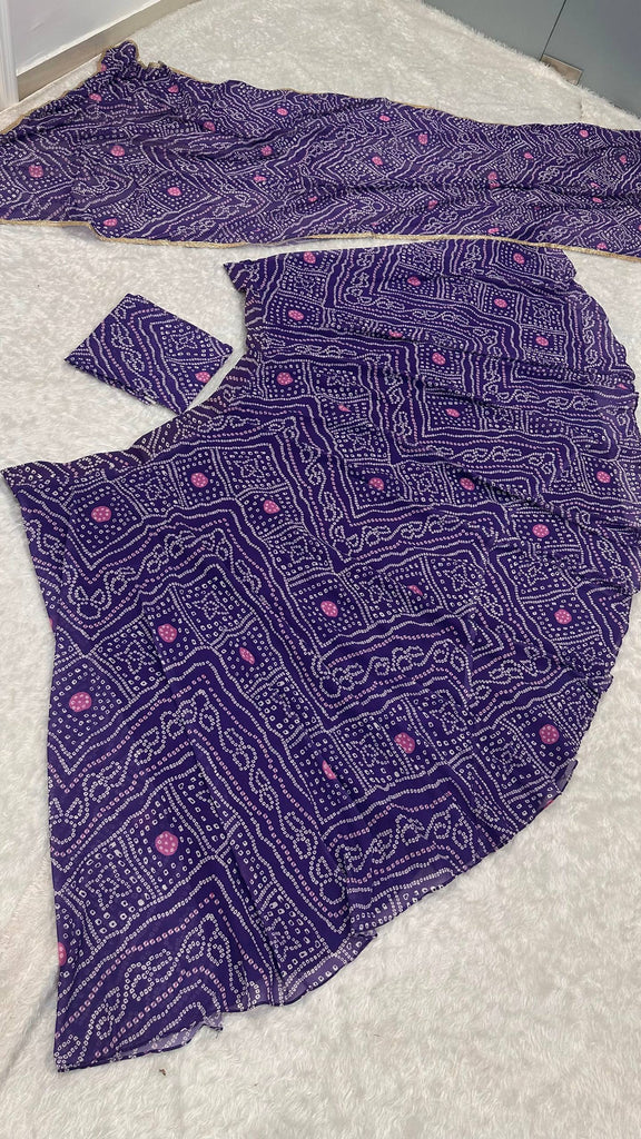 Purple Bandhani Print Faux Georgette Lehenga Choli Set with Dupatta –Navratri Special Festive Wear ClothsVilla