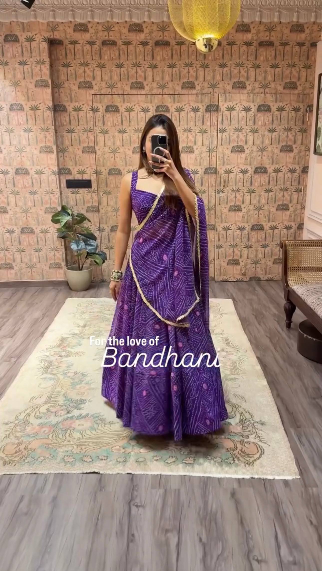 Purple Bandhani Print Faux Georgette Lehenga Choli Set with Dupatta –Navratri Special Festive Wear ClothsVilla Main image