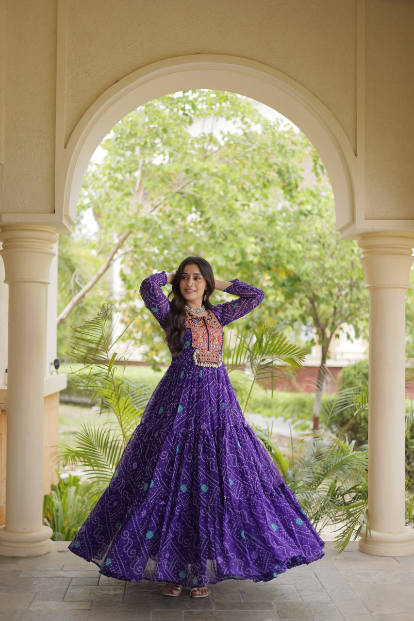 Purple Bandhani Print Gown ClothsVilla