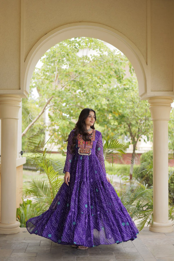 Purple Bandhani Print Gown ClothsVilla
