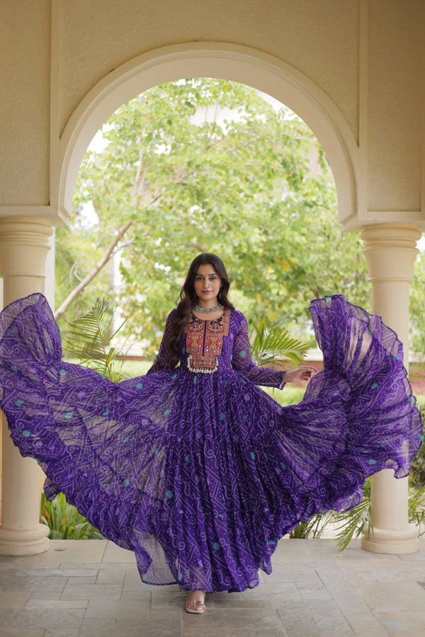 Purple Bandhani Print Gown ClothsVilla