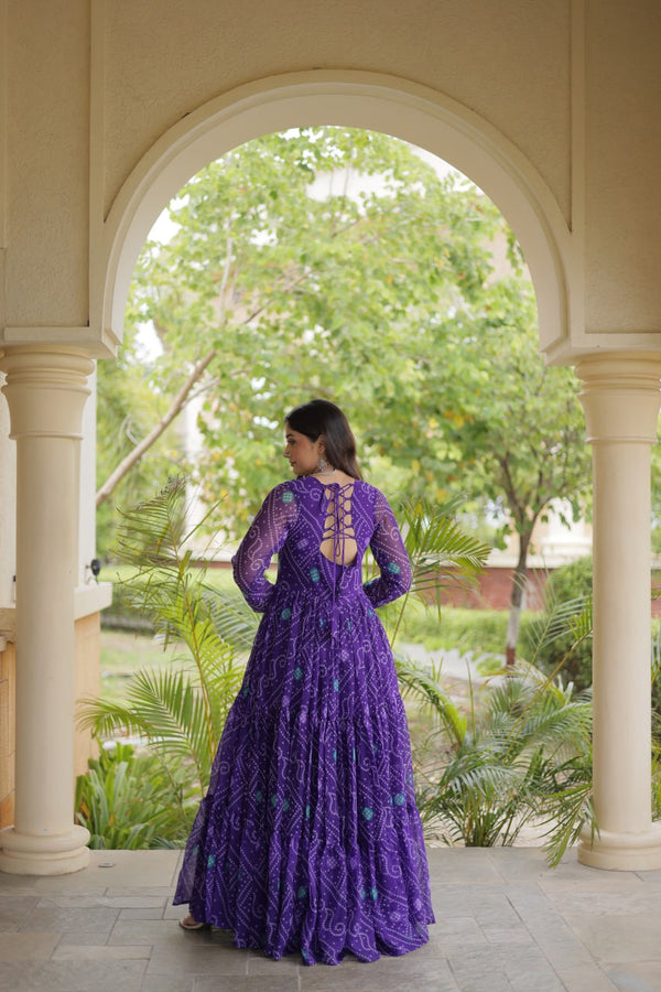 Purple Bandhani Print Gown ClothsVilla