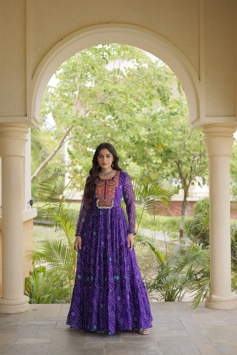Purple Bandhani Print Gown ClothsVilla Main image